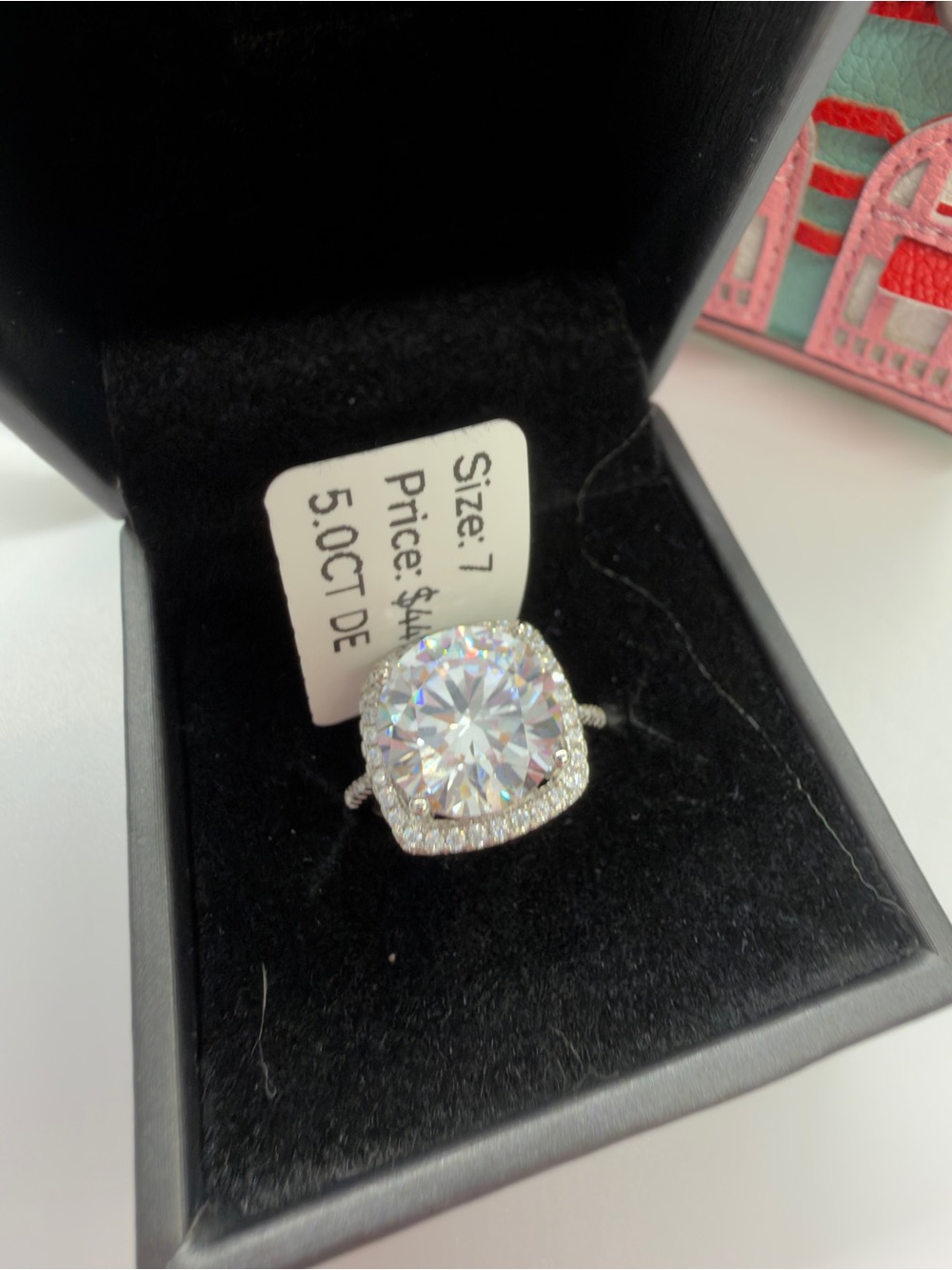 Sterling Silver Halo Cushion-Cut White Moissenite ring